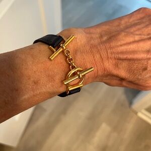 Hermes navy Toggle Leather Bracelet